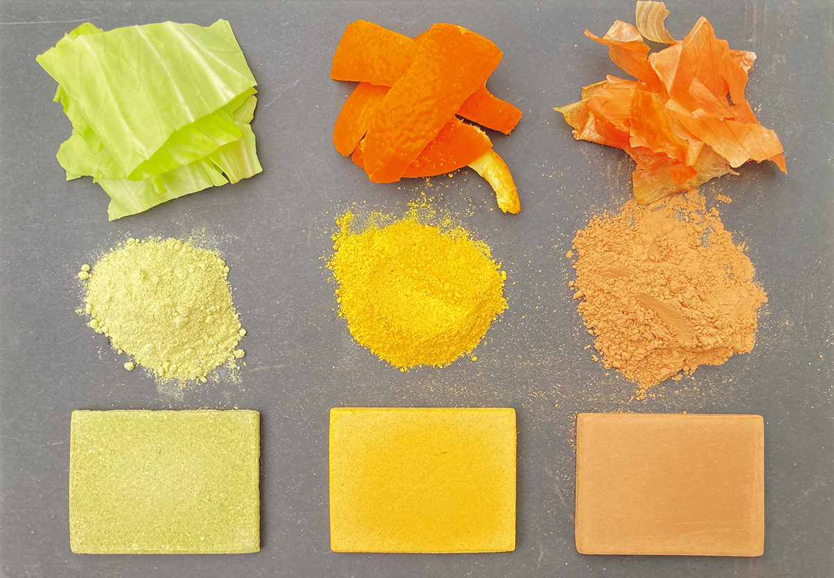 Examples of materials made from fruit and vegetable waste