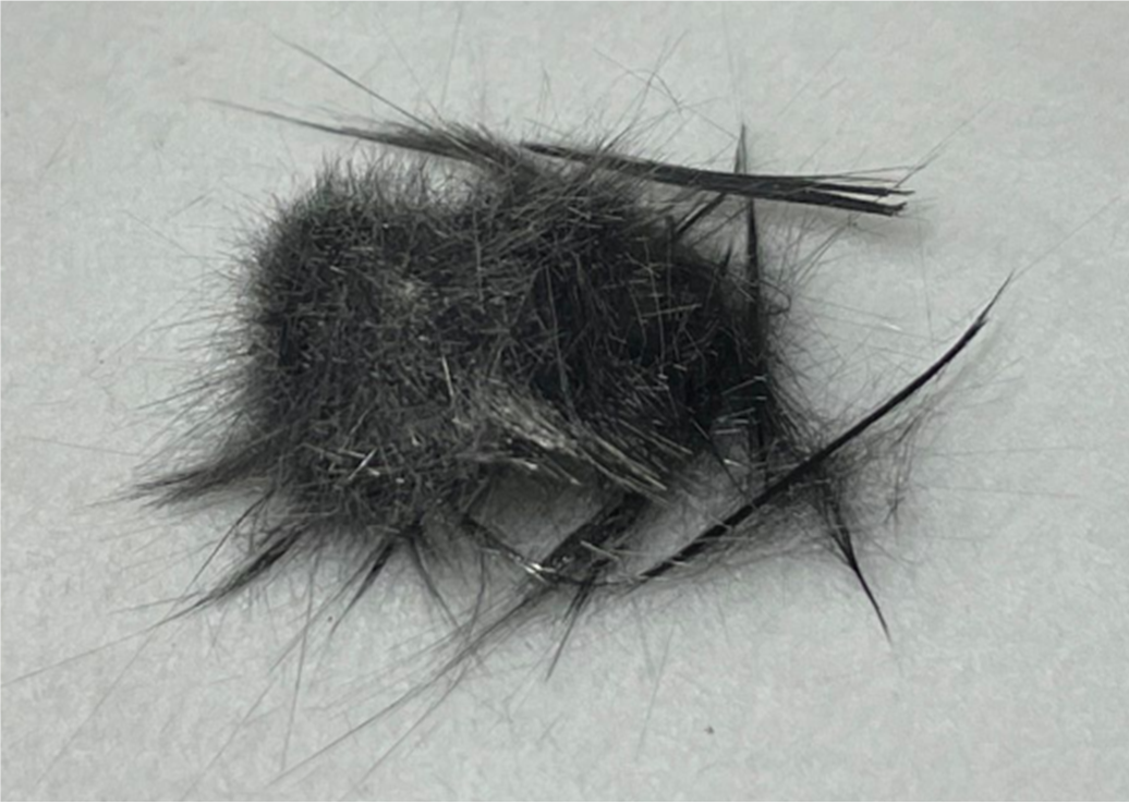 A light gray background with what looks like a dark gray clump of hair in front.